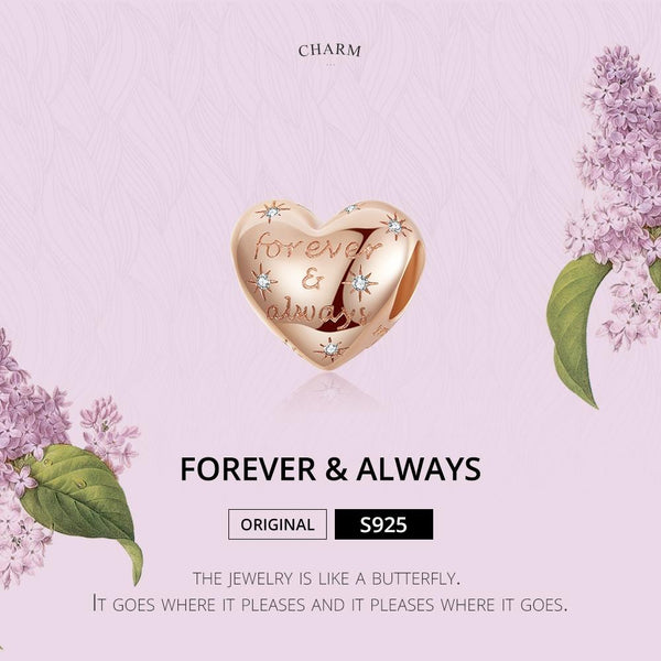Forever And Always Rose Gold Plated Sterling Silver CZ Bead Charm Bracelet Necklace