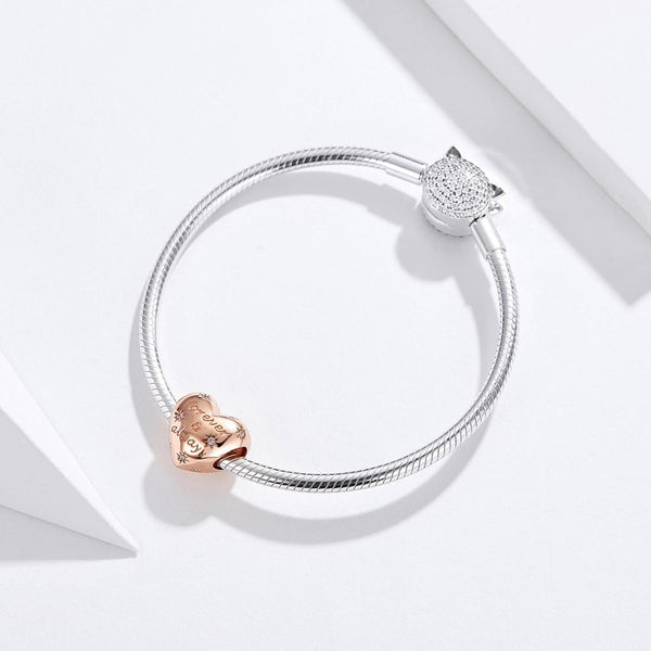 Forever And Always Rose Gold Plated Sterling Silver CZ Bead Charm Bracelet Necklace
