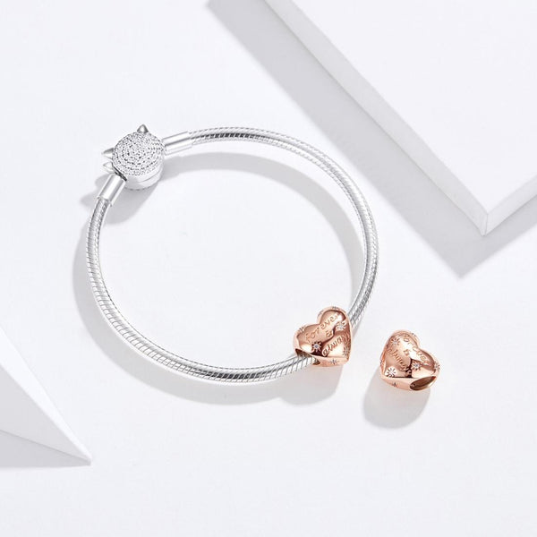 Forever And Always Rose Gold Plated Sterling Silver CZ Bead Charm Bracelet Necklace