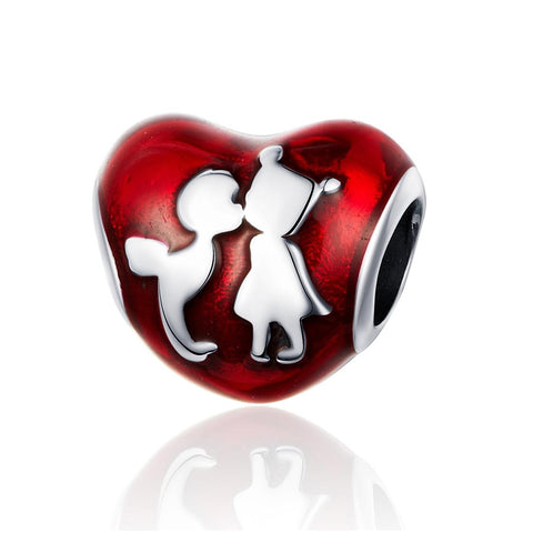 Childhood Sweethearts Red Enamel Sterling Silver Bead Charm Bracelet Necklace
