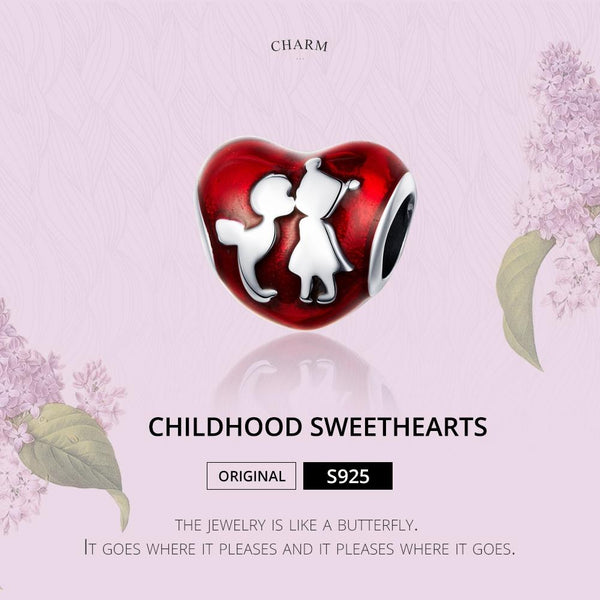 Childhood Sweethearts Red Enamel Sterling Silver Bead Charm Bracelet Necklace