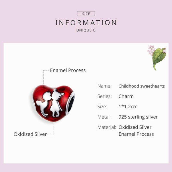 Childhood Sweethearts Red Enamel Sterling Silver Bead Charm Bracelet Necklace