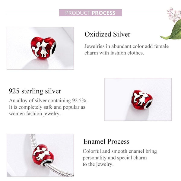 Childhood Sweethearts Red Enamel Sterling Silver Bead Charm Bracelet Necklace