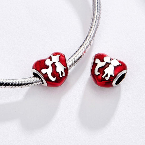 Childhood Sweethearts Red Enamel Sterling Silver Bead Charm Bracelet Necklace