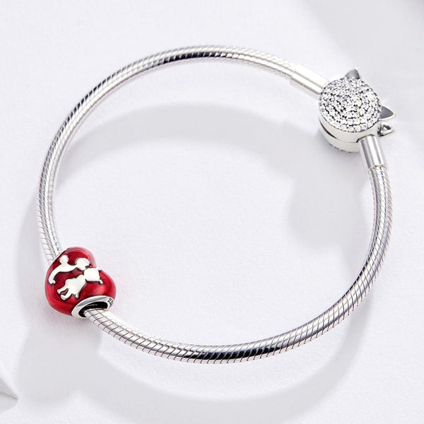 Childhood Sweethearts Red Enamel Sterling Silver Bead Charm Bracelet Necklace