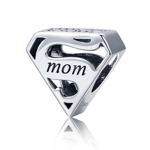 Super Mom Sterling Silver Bead Charm Bracelet Necklace