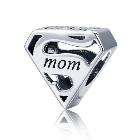 Super Mom Sterling Silver Bead Charm Bracelet Necklace