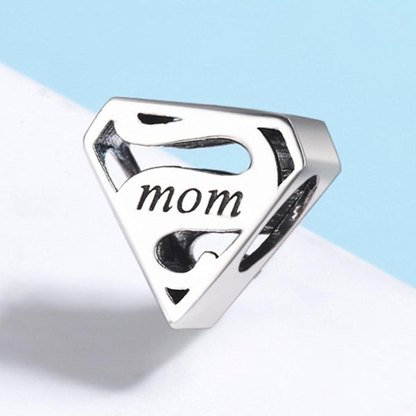Super Mom Sterling Silver Bead Charm Bracelet Necklace