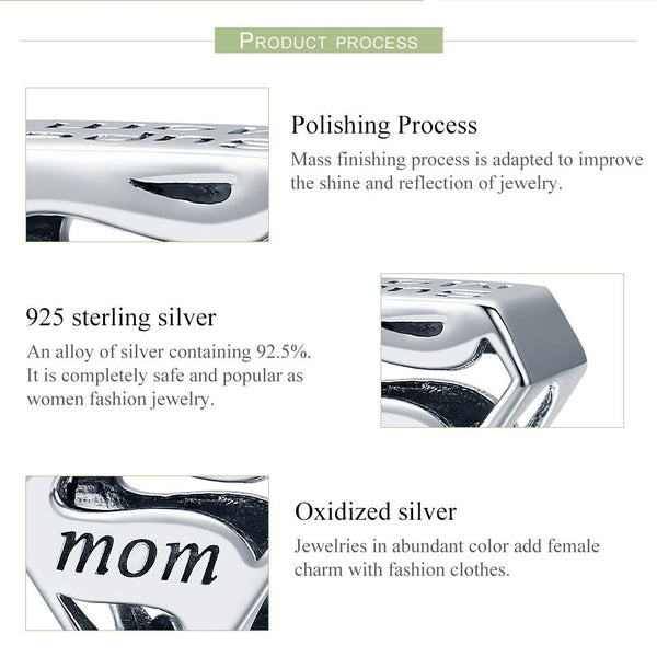 Super Mom Sterling Silver Bead Charm Bracelet Necklace