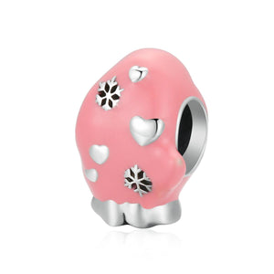 Pink Mitten Glove Enamel Sterling Silver Bead Charm Bracelet Necklace