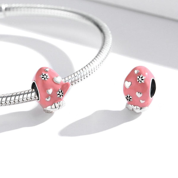 Pink Mitten Glove Enamel Sterling Silver Bead Charm Bracelet Necklace