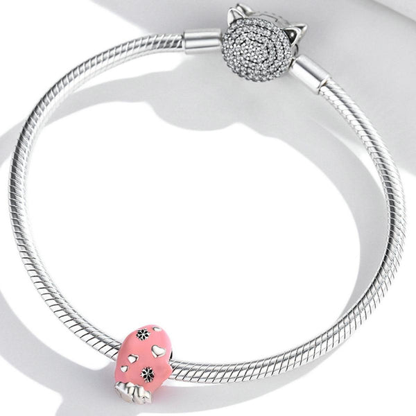 Pink Mitten Glove Enamel Sterling Silver Bead Charm Bracelet Necklace