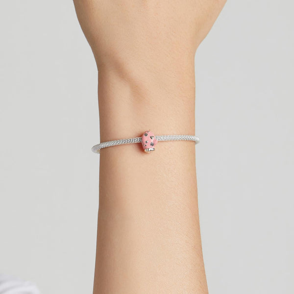 Pink Mitten Glove Enamel Sterling Silver Bead Charm Bracelet Necklace