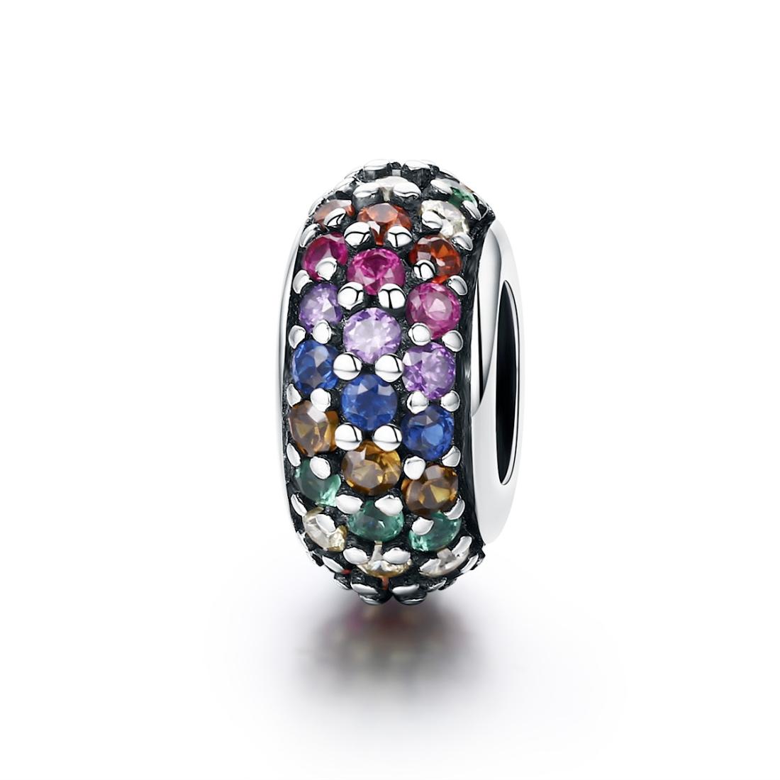 Rainbow Sterling Silver Zircon CZ Spacer Bead Charm Bracelet Necklace