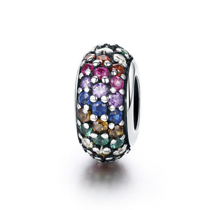 Rainbow Sterling Silver Zircon CZ Spacer Bead Charm Bracelet Necklace