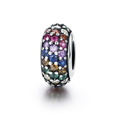 Rainbow Sterling Silver Zircon CZ Spacer Bead Charm Bracelet Necklace