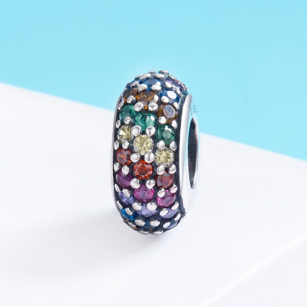 Rainbow Sterling Silver Zircon CZ Spacer Bead Charm Bracelet Necklace