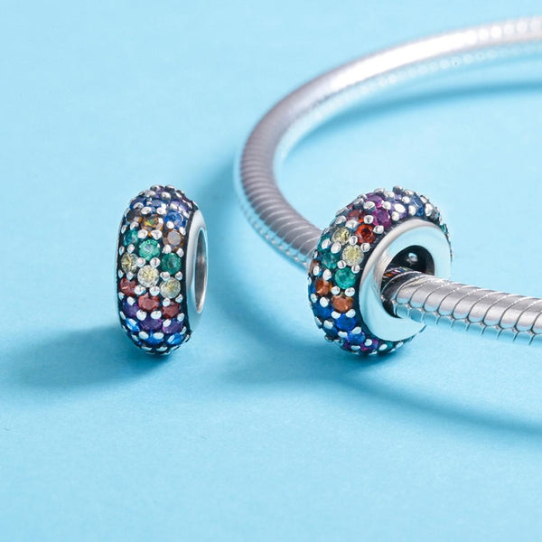 Rainbow Sterling Silver Zircon CZ Spacer Bead Charm Bracelet Necklace
