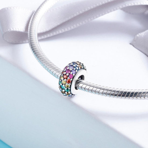 Rainbow Sterling Silver Zircon CZ Spacer Bead Charm Bracelet Necklace