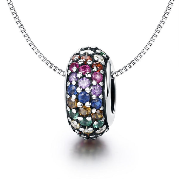 Rainbow Sterling Silver Zircon CZ Spacer Bead Charm Bracelet Necklace