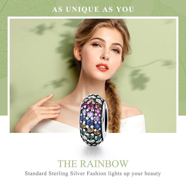 Rainbow Sterling Silver Zircon CZ Spacer Bead Charm Bracelet Necklace