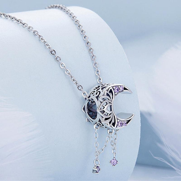 Moon Lotus Stars Sterling Silver CZ Bead Charm Bracelet Necklace Pendant