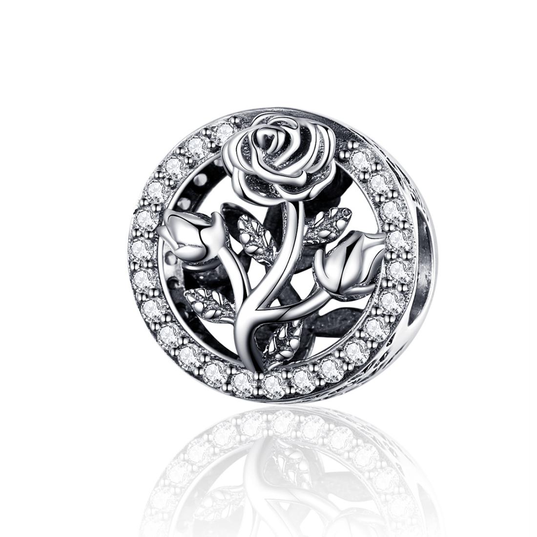 Crystal Rose Sterling Silver Zircon CZ Bead Charm Bracelet Necklace Pendant