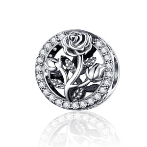 Crystal Rose Sterling Silver Zircon CZ Bead Charm Bracelet Necklace Pendant