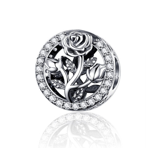 Crystal Rose Sterling Silver Zircon CZ Bead Charm Bracelet Necklace Pendant