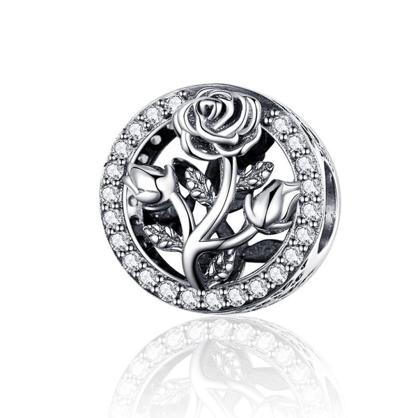 Crystal Rose Sterling Silver Zircon CZ Bead Charm Bracelet Necklace Pendant