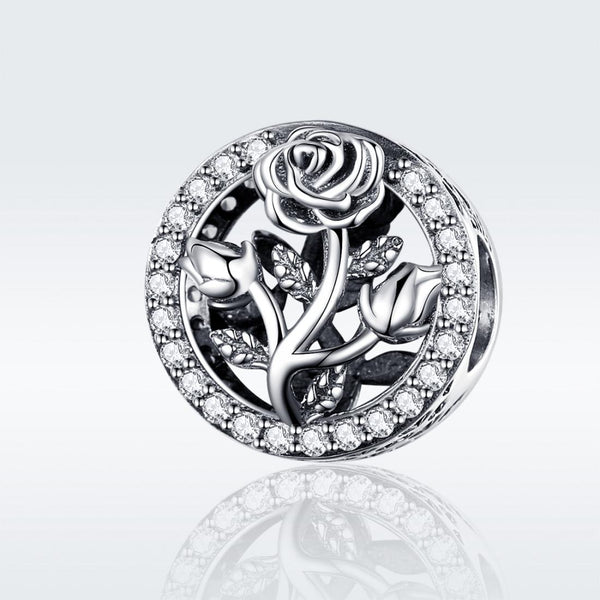 Crystal Rose Sterling Silver Zircon CZ Bead Charm Bracelet Necklace Pendant
