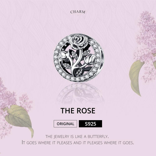 Crystal Rose Sterling Silver Zircon CZ Bead Charm Bracelet Necklace Pendant