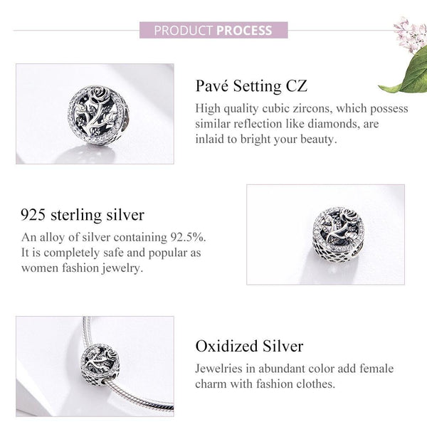 Crystal Rose Sterling Silver Zircon CZ Bead Charm Bracelet Necklace Pendant