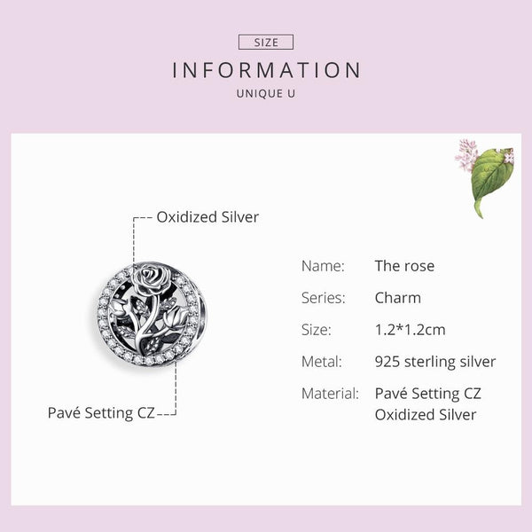 Crystal Rose Sterling Silver Zircon CZ Bead Charm Bracelet Necklace Pendant