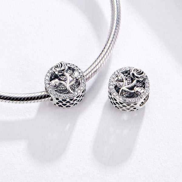 Crystal Rose Sterling Silver Zircon CZ Bead Charm Bracelet Necklace Pendant