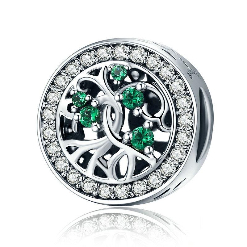 Tree Of Life Sterling Silver Zircon CZ Bead Charm Bracelet Necklace Pendant
