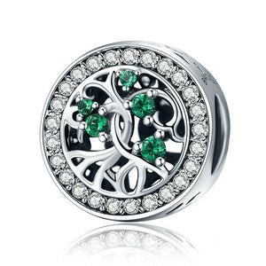 Tree Of Life Sterling Silver Zircon CZ Bead Charm Bracelet Necklace Pendant