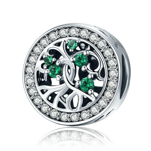 Tree Of Life Sterling Silver Zircon CZ Bead Charm Bracelet Necklace Pendant