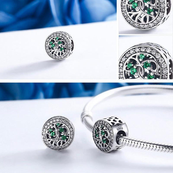Tree Of Life Sterling Silver Zircon CZ Bead Charm Bracelet Necklace Pendant