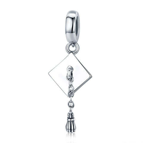 Mortar Board University Graduation Sterling Silver Bead Charm Bracelet Necklace