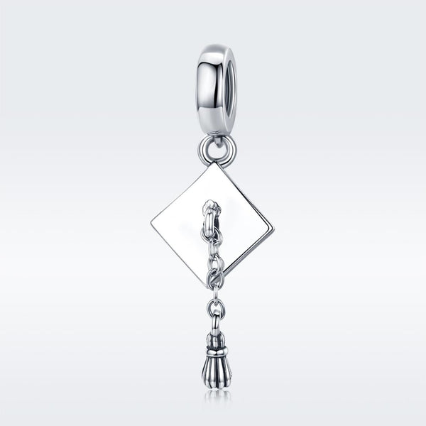 Mortar Board University Graduation Sterling Silver Bead Charm Bracelet Necklace