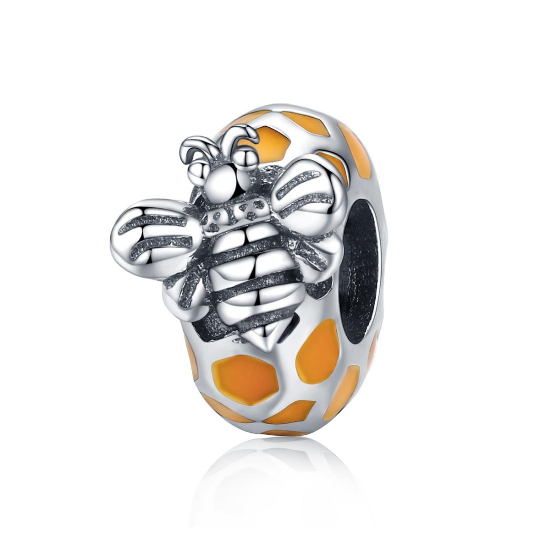 Bee Honeycomb Enamel Sterling Silver Bead Charm Pendant Bracelet Necklace