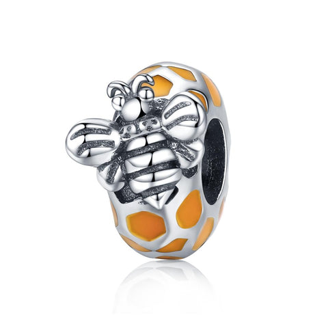 Bee Honeycomb Enamel Sterling Silver Bead Charm Pendant Bracelet Necklace