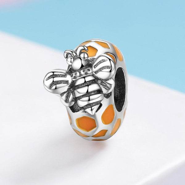 Bee Honeycomb Enamel Sterling Silver Bead Charm Pendant Bracelet Necklace