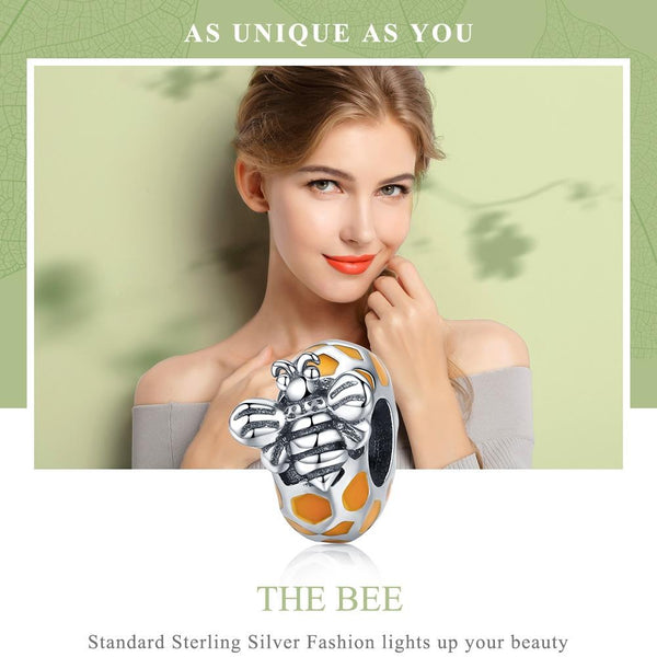 Bee Honeycomb Enamel Sterling Silver Bead Charm Pendant Bracelet Necklace