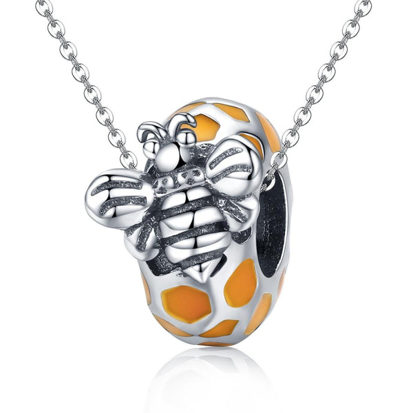Bee Honeycomb Enamel Sterling Silver Bead Charm Pendant Bracelet Necklace