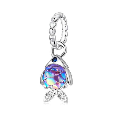 Fish Platinum Plated Sterling Silver Zircon CZ Resin Bead Charm Bracelet Necklace