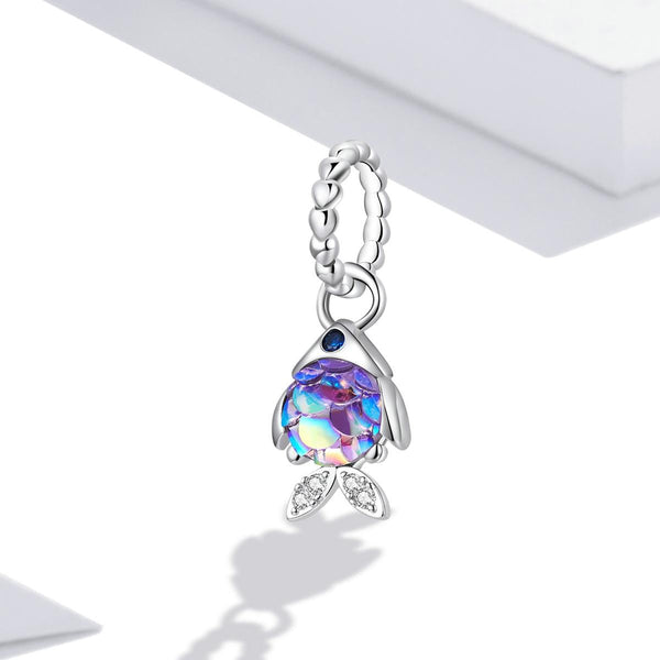 Fish Platinum Plated Sterling Silver Zircon CZ Resin Bead Charm Bracelet Necklace