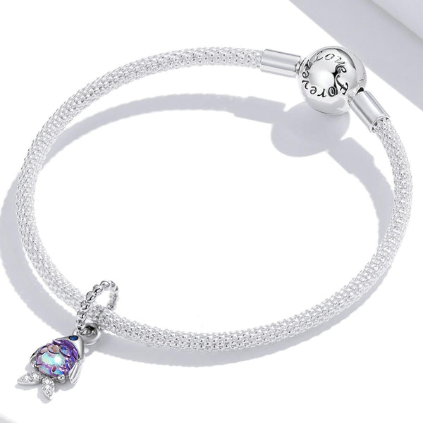 Fish Platinum Plated Sterling Silver Zircon CZ Resin Bead Charm Bracelet Necklace