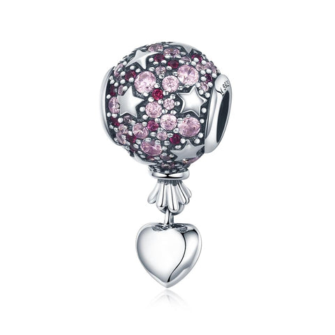 Pink Confession Balloon Sterling Silver Zircon CZ Bead Charm Bracelet Necklace